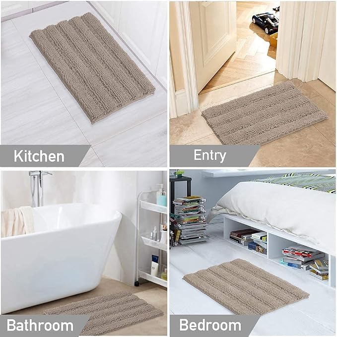 Turquoize Chenille Bathroom Rugs Set Non-Slip Bath Mats for Bathroom Super Absorbent Shaggy Rugs for Tub Shower Toilet Plush Bath Rug Plus U Contour Rug (Oversized: 24" x 36" and 20" x 24" U), Taupe