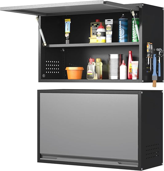 Coolsun Garage Wall Cabinet with Up-Flip Door, 19.7" H Metal Wall Cabinet | Wall Mounted Metal Storage Cabinet for Kitchen,Garage,Basement,Ware House Assembly Required