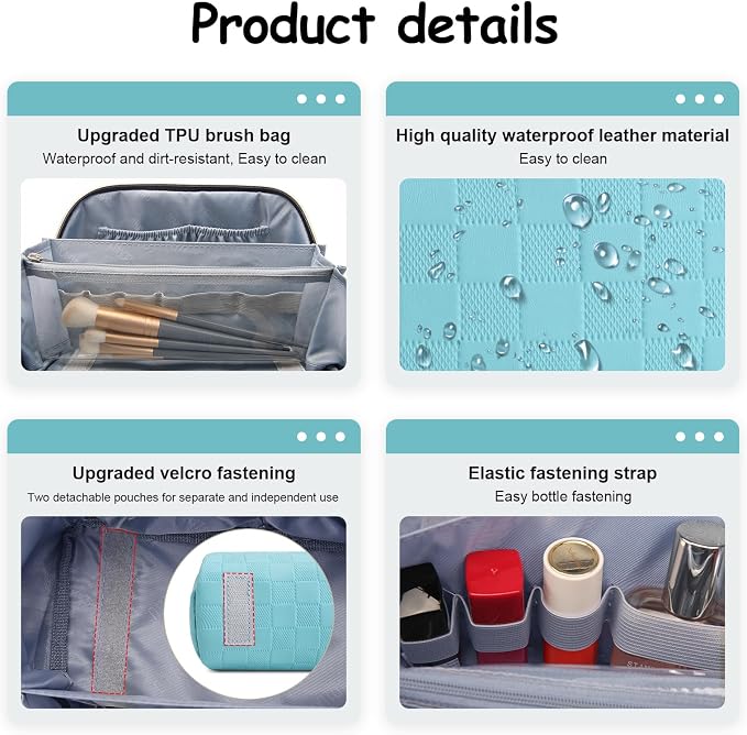 BOYATU Travel Makeup Bag Organizer: 180°Open-Flat 3 Pcs Make up Bags Set | Large Capacity Holds 10–20 Full-Size Bottles for 3–15 Day Trips Travel Essentials - Cosmetic Toiletry Case Gift Women(Blue)