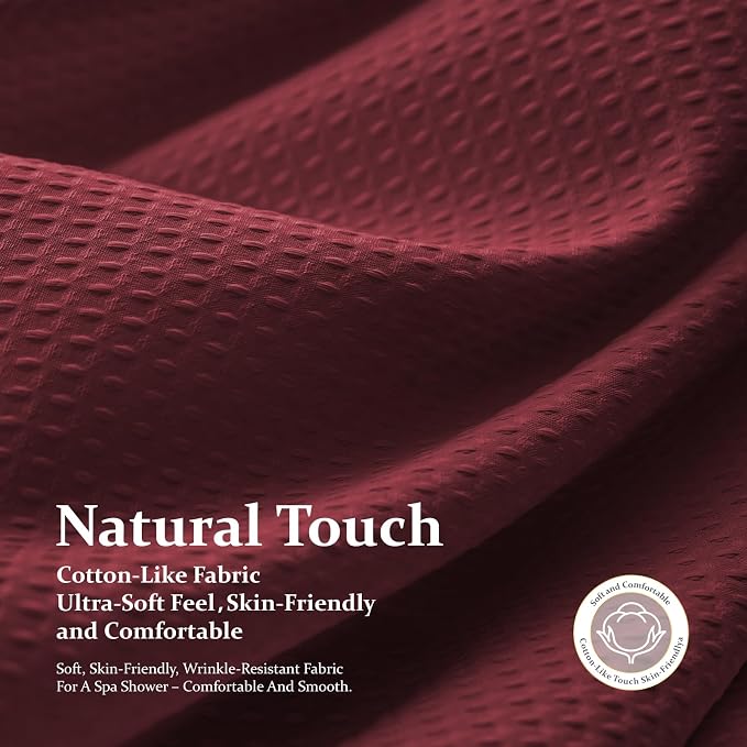 Extra Long Waffle Shower Curtain 256 GSM Fabric 72"x84" Burgundy | 84 Inch Long, Thick Polyester Cloth, Weighted Hem, Water Repellent, Washable, Tall Hotel Bathroom Shower Curtain Set 12 Hooks