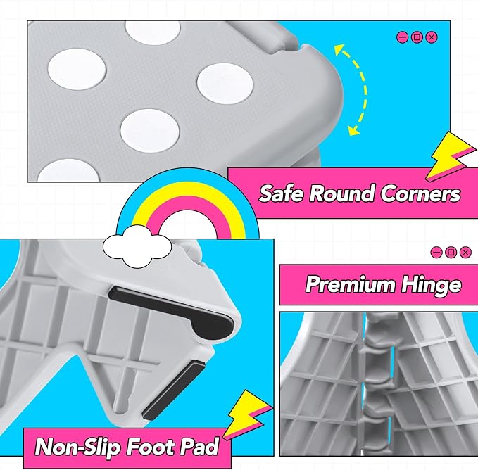 Delxo Folding Step Stool 11 Inch,300 Lbs Step Stool for Kids & Adults Grey | Foldable Step Stool 11",Non-Slip Foot Stools with Handle,Lightweight Collapsible stools for Kitchen,Bathroom,Bedroom,Garden