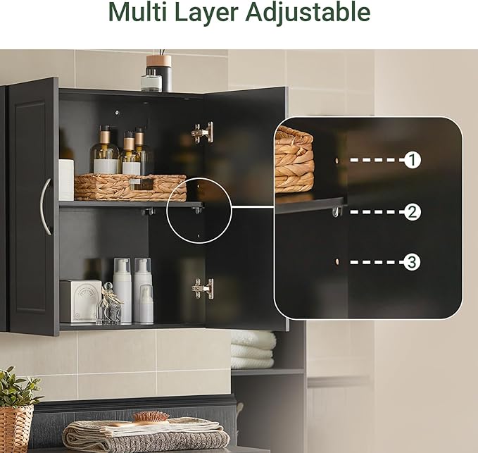 Haotian Wall Cabinet, Bathroom Storage, 23.6 x 11.8 x 23.6 in, MDF, Black | Floating Wall Storage Medicine Cabinet With Adjustable Shelf, Multi-Use Bathroom Cabinet For Entryway & Bathroom, FRG231-SCH