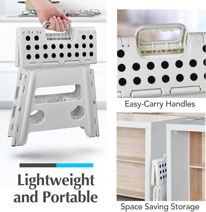 Handy Laundry Folding Step Stool 13 Inch, White, Non-Slip Holds 300 lbs | 13 Inch, White, Foldable Collapsible Step Stool, Non-Slip, Holds 300 lbs, Kitchen Bathroom Bedroom, Adults
