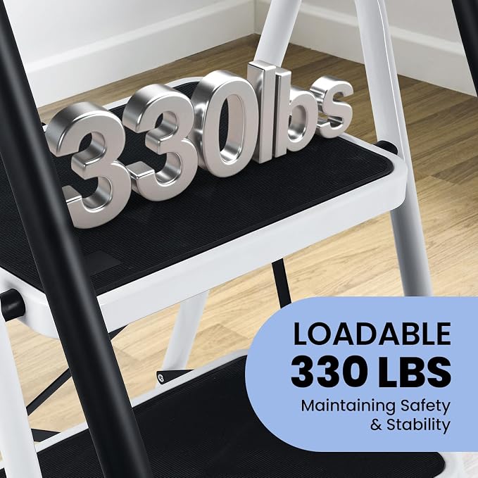 Step Ladder 3 Step Folding with Handrails, Folding Step Stool with Wide Anti-Slip Pedal, Sturdy Steel Portable Ladder, Lightweight Step Stool Foldable for Library Home Garage Office