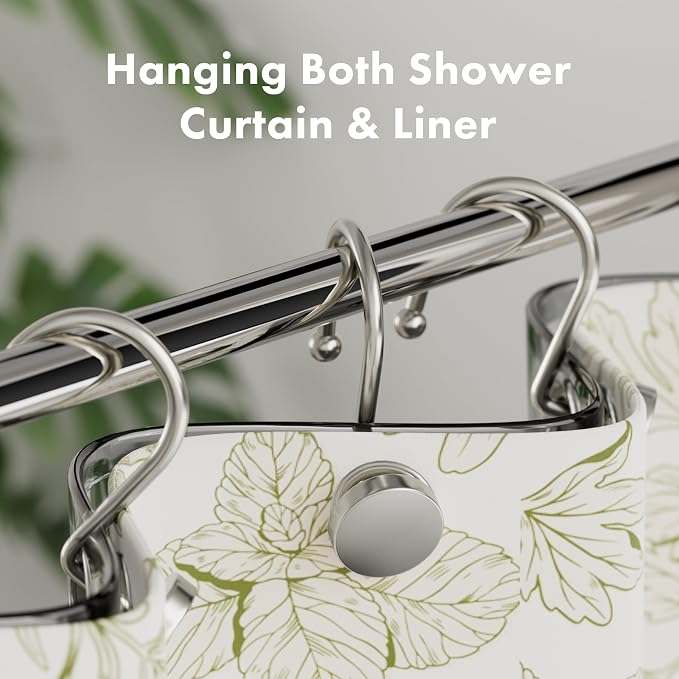 AmazerBath Shower Curtain Hooks Brushed Nickel Shower Curtain Rings, Heavy Duty Modern Decorative Shower Curtain Hooks Rust Proof Smooth Glide Shower Hooks for Shower Curtain Shower Rod Hook, 12Pcs