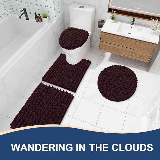 Arotive Bathroom Rugs Mat 30x20, Soft Absorbent Chenille Shaggy Bath Mat | Black Cherry, Machine Wash Dry, Bath Rugs for Bathroom Floor, Tub and Shower, Home Decor Accessories