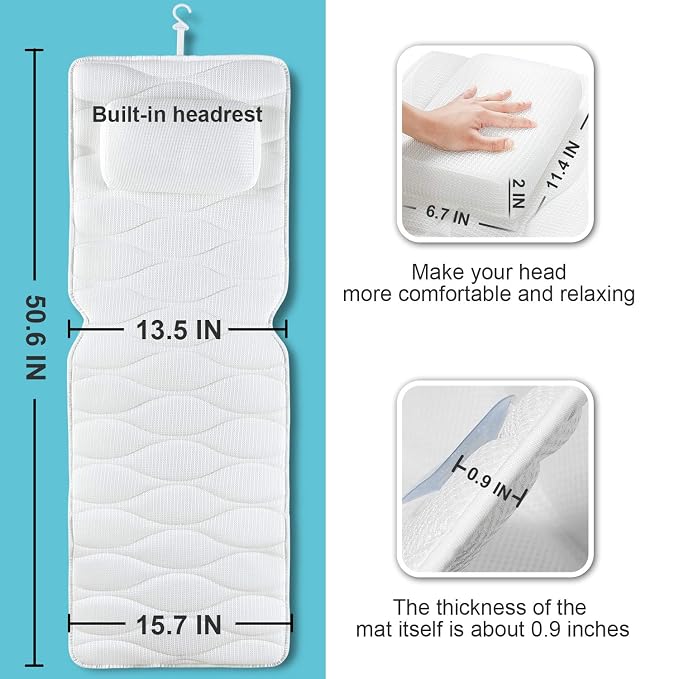 OMYSTYLE Full Body Bath Pillow, Bath Pillows for tub with Mesh Washing Bag & 21 Non-Slip Suction Cups, Spa Bathtub for Head Neck Shoulder and Back Support - 5D Air Mesh & Quick Drying