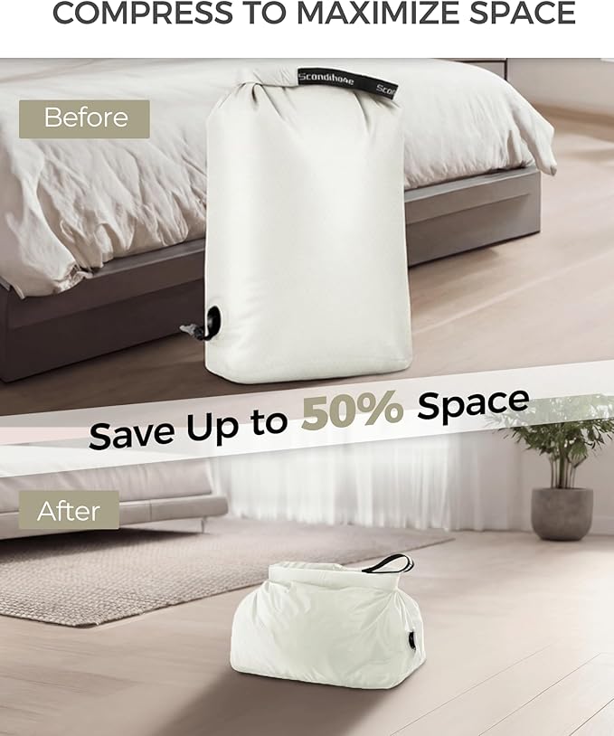 Compression Travel Laundry Bag for Dirty Clothes, Pump-Free Laundry Bag for Suitcase & Dorm, Waterproof Wet Dry Clothes Organizer, Large Capacity Space Saving Travel Bag (1 Pcs)(White, L)