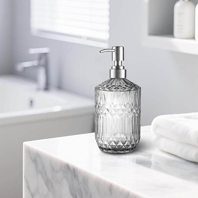 Kaishun 13OZ Refillable Glass Soap Dispenser for Hand Soap & Lotion, Clear