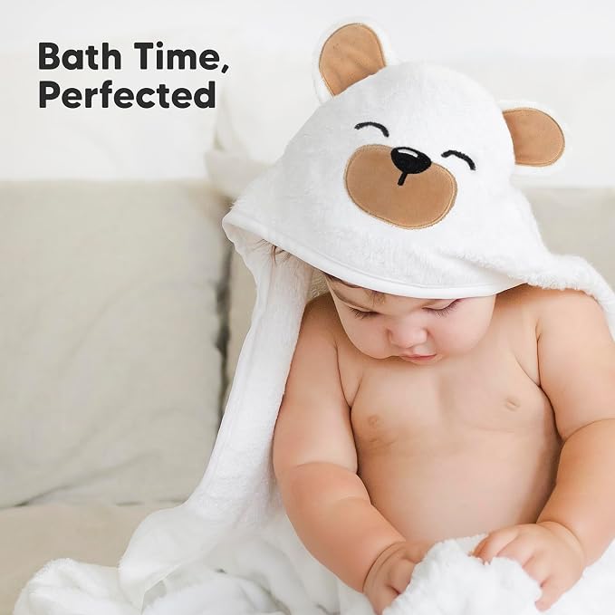 KeaBabies Hooded Baby Towel for Newborn, Baby Bath Towels (Grizzly, 30x30) | Viscose Derived from Bamboo, Large Baby Towels with Hood, Boys, Girls, Toddler, Soft Absorbent Baby Bath Essentials