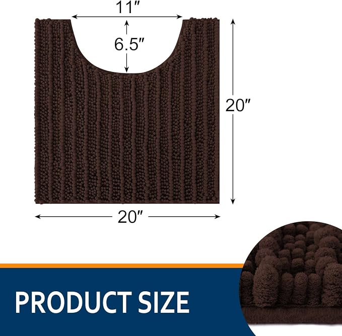 Smiry Bathroom Toilet Rugs U Shaped 20X20, Chenille Bath mats for Toilet | Brown Extra Soft Absorbent Non Slip Rubber Backing Contour Bath Rugs for Toilet, Machine Washable Contoured Bath Mats
