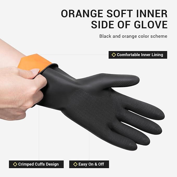 ThxToms Dishwashing Rubber Gloves, Reusable Latex, Large, Black, 3 Pairs | Cleaning Gloves for Housework Kitchen Bathroom, Durable Flexible & Anti-slip, Smooth Lining, Easy On & Off