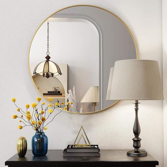 BEAUTYPEAK 20 Inch Round Mirror, Metal Frame Circle Mirror, Gold | Wall Mounted for Entryway, Bathroom, Vanity, Living Room