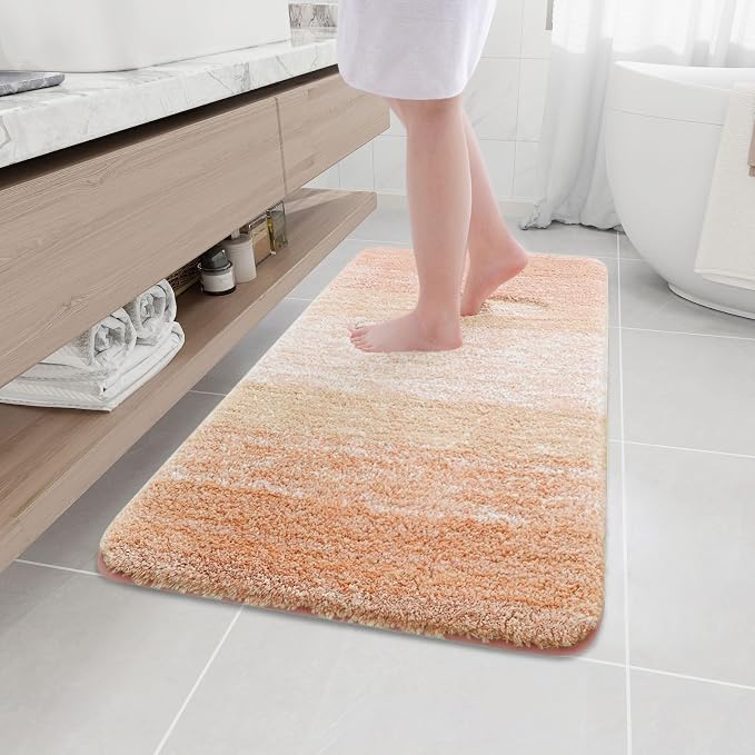 Arotive Microfiber Bathroom Rugs, Shaggy Soft Absorbent Bath Rug, 44x24 | Peach, Rubber Backing Thick Plush Machine Washable Dry Bath Mats for Bathroom, Tub and Shower, Rectangular