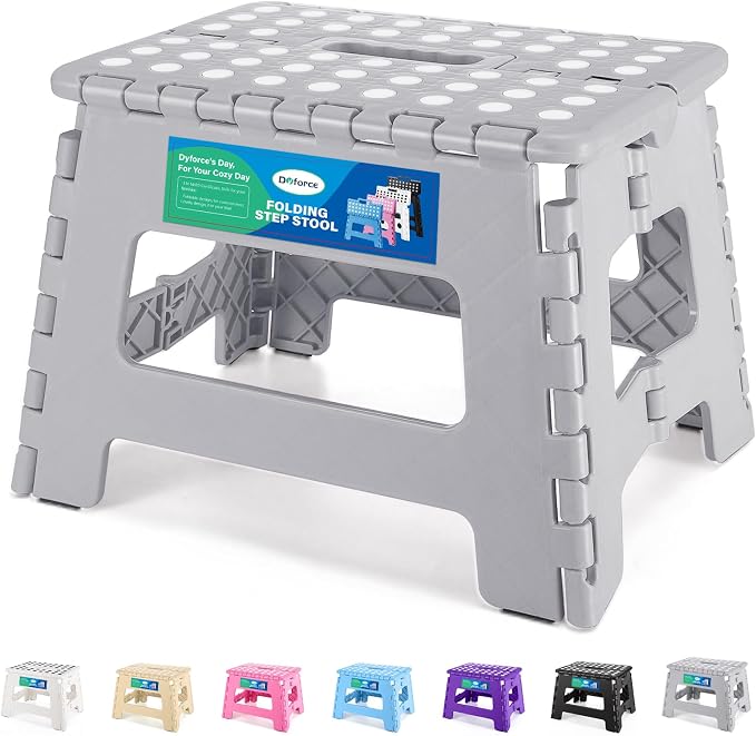 Dyforce Kids Step Stool 9 Inch, 300lbs Folding Step Stool for Toddler | Step stool Grey,Anti-slip Heavy Duty with Handle, Lightweight Foldable Foot Stool for Bathroom Kitchen Bedroom Outdoor