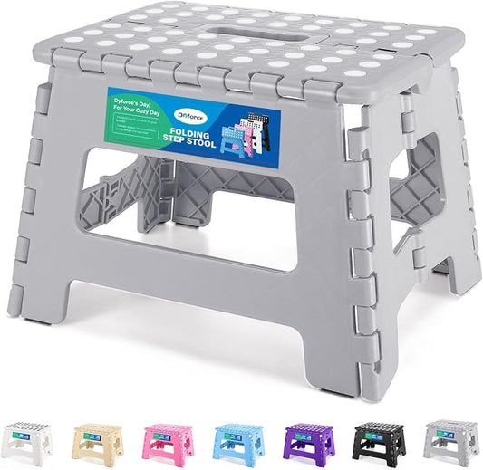 Dyforce Kids Step Stool 9 Inch, 300lbs Folding Step Stool for Toddler | Step stool Grey,Anti-slip Heavy Duty with Handle, Lightweight Foldable Foot Stool for Bathroom Kitchen Bedroom Outdoor