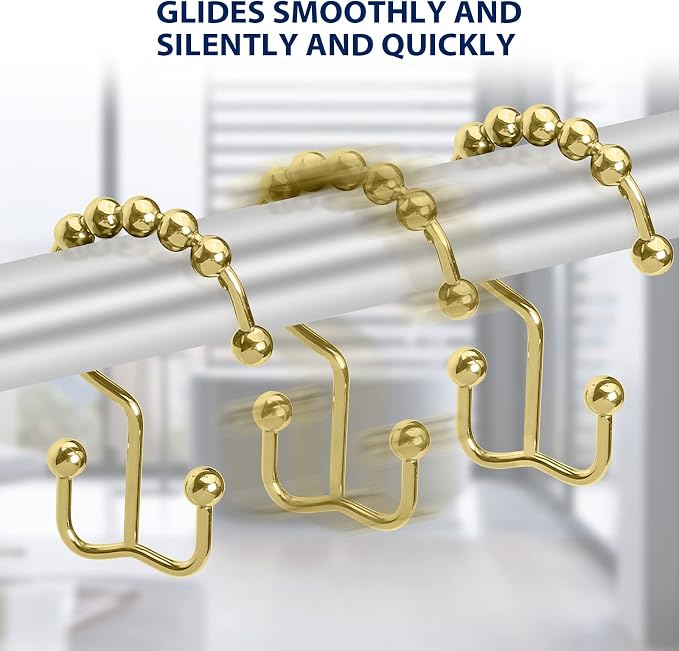Gidse Shower Curtain Hooks,Sturdy Stainless Steel Double Sided Shower Hooks Rings for Bathroom Shower Curtain Rods Curtains Set of 12 Hooks - Gold