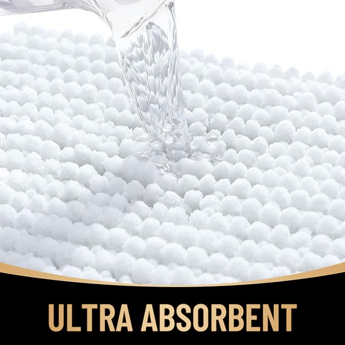 OLANLY Thick Chenille Bathroom Runner Rugs 47x17, Absorbent Bath Mat, White | Soft Bath Rugs, Rubber Backing, Machine Wash Dry, Bath Mats for Bathroom, Tub and Shower, Home Decor Accessories