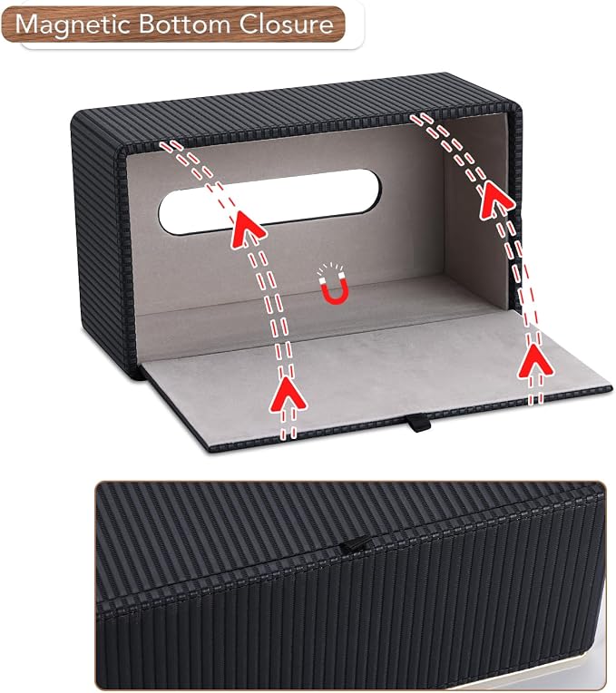 GORESE PU Leather Tissue Box Cover for Kleenex, Rectangle Tissue Box Holder, Rectangular Decorative Tissue Holder for 120(3-Ply)/160(2-Ply) Tissue Box, Black