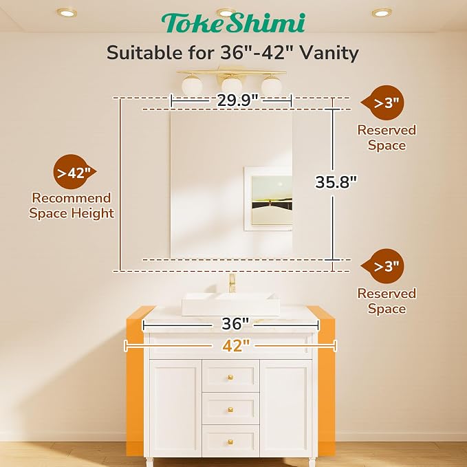 30x36 Frameless Bathroom Mirror, Vanity Bathroom Mirror for Wall Shatterproof Modern Rectangle Mirrors for Bedroom, Living Room, Entryway, Home Gym, Entryway