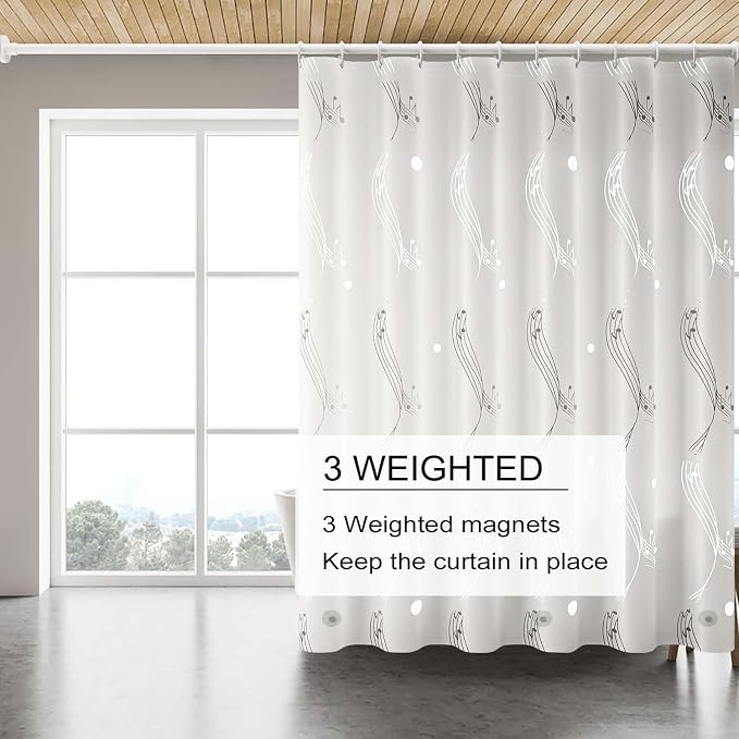 TIKABC Shower Curtain Liner, 4G PEVA Shower Liner, Plastic Waterproof Shower Curtains, 72x72 inch with Grommet Holes 3 Magnetic Weights