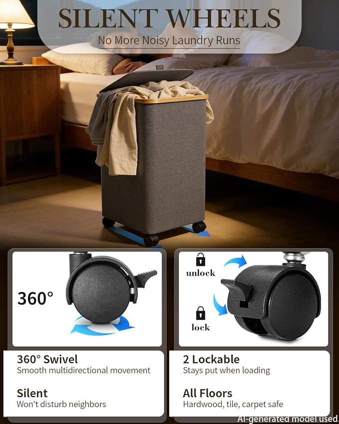Laundry Hamper with Wheels, 75L Rolling Laundry Basket, Removable Inner Bag | Clothes Hampers for Laundry, Collapsible Dirty Clothes Hamper for Dorm, Bedroom, Bathroom, Laundry Room