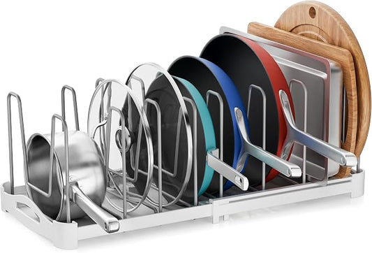 EVERIE Adjustable Cabinet Organizer for Pot Lids, Bakeware, Cookie Sheets & Cutting Boards, Upright Storage Rack for Kitchen Cabinet, Stable Dividers, 9.7" Deep, 12.6" to 21.5" Wide, GS02SS | 5mm Steel Dividers, Anti-Wobble, M-Slot for Lid Handles, BPA...