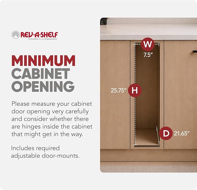 Rev-A-Shelf Maple Pullout Organizer w/Blum Soft-Close for Frameless Full-Height Base Cabinets, Full Extension Slides & Adjustable Shelves, Min Opening Width of 7.5", 448-BCSC-6C