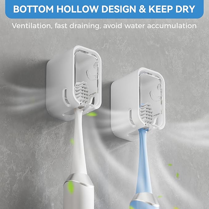 MOPMS Single Slot Toothbrush Holders Wall Mounted with Cover for Bathrooms | 2PCS Toothbrush Cover for Shower, Single Toothbrush Dispenser Storage Organizer for Family & Travel