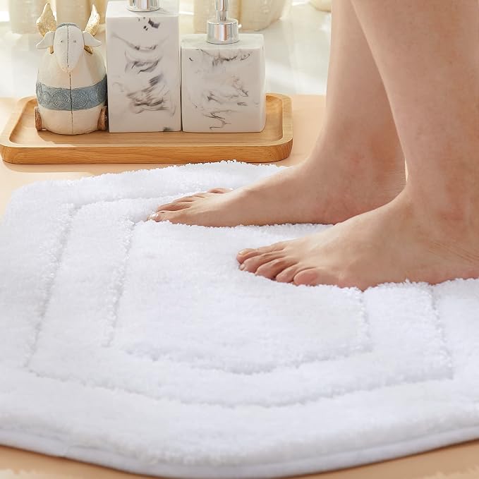 COSY HOMEER Non-Slip Bath Mat Extra Thick Absorbent Plush Washable | 24"x36" White Non-Slip Extra Thick Plush Absorbent Machine Washable Bath Mat Bathroom Rug Floor Tub Shower
