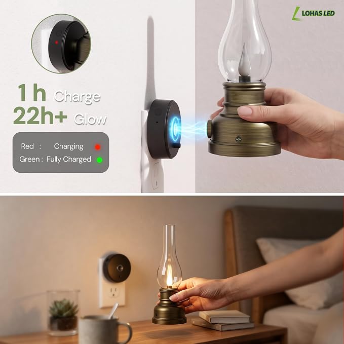 L LOHAS LED Flameless Candles Night Light, Rechargeable Plug in Night Light | LED Kerosene Lamp Night Lights Plug into Wall, Dimmable Flickering Flame Vintage Oil Lamp, Dusk to Dawn sensor Nightlight