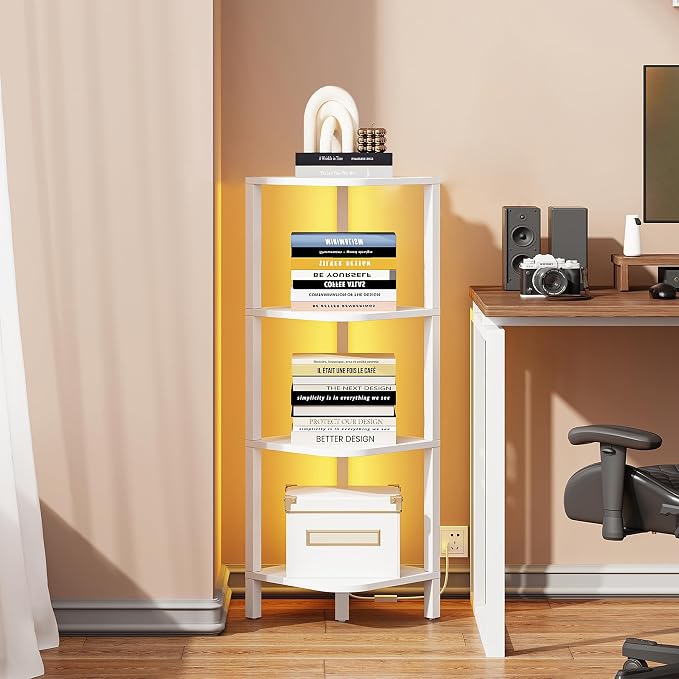TUTOTAK Corner Shelf, 4-Tier Corner Bookshelf for Small Space | Narrow Display Corner Shelf Stand with Storage Rack, for Living Room, Bedroom, White BS08BW004L