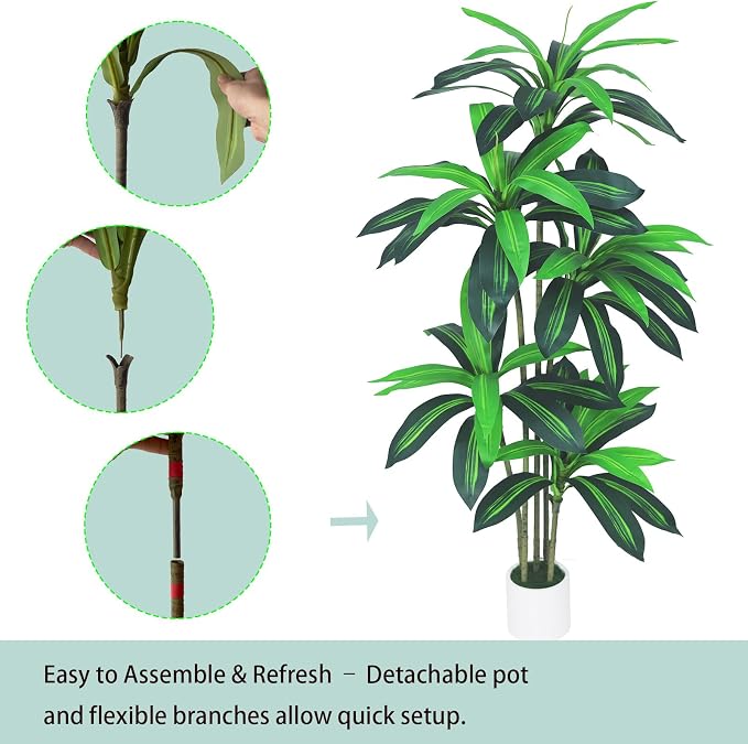 5FT Artificial Dracaena Tree - Fake Plants for Home Decor Indoor,Faux Outdoor Plants with Lifelike Leaves & Resin Trunk,Tall Artificial Plants Indoor for Living Room, Office Decor