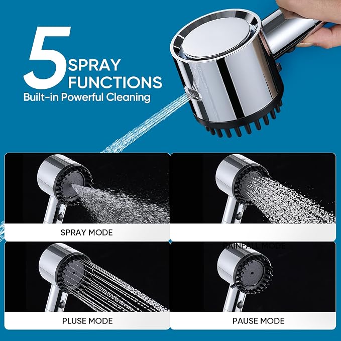 Filtered Shower Head with Handheld, 5 Spray Mode Showerhead with Filters | Cobbe Filtered Shower Head with Handheld Built-in Power Wash - Remove Chlorine - Reduces Dry Itchy Skin, Chrome