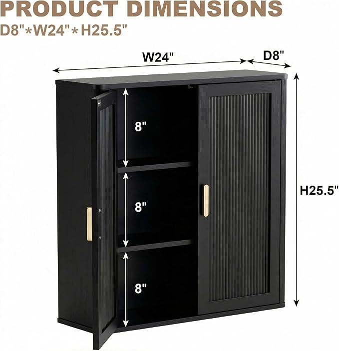 Bathroom Storage Cabinet, Over The Toilet Storage Cabinet, Medicine Cabinet with Adjustable Wood Shelf & Doors for Laundry Room & Kitchen & Living Room(Black)