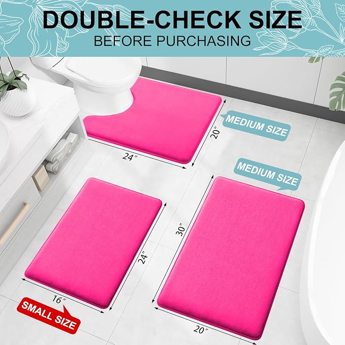 Smiry Memory Foam Toilet Rugs 24x20, Extra Soft Absorbent Bathroom Rugs | Deep Pink, Quick Dry Machine Washable Non-Slip Contour Bath Mat for Toilet