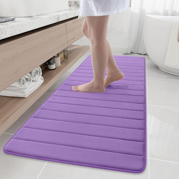 Buganda Memory Foam Bath Mat 70 x 24, Ultra Soft Absorbent Bathroom Rugs | Lavender, Machine Washable Quick Dry Bath Mats for Bathroom Floor, Shower and Tub, Home Decor Accessories