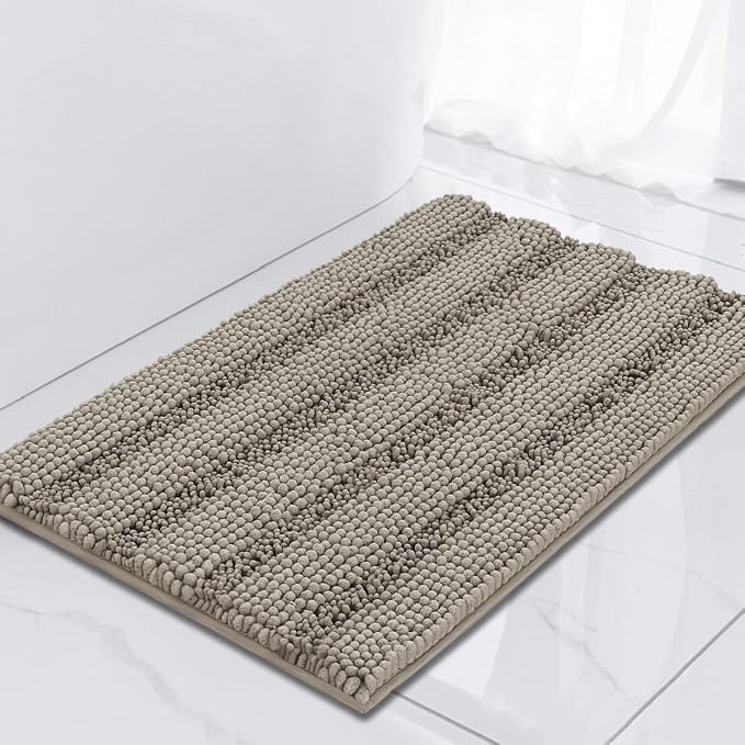Turquoize Bathroom Rugs Shaggy Chenille Bath Rug Non Slip Thick Shaggy Bath Mats for Bathroom Chenille 1-Piece Bath Mat Set, Soft Super Absorbent Shower Rug Washable Mats, 17"x24", Taupe