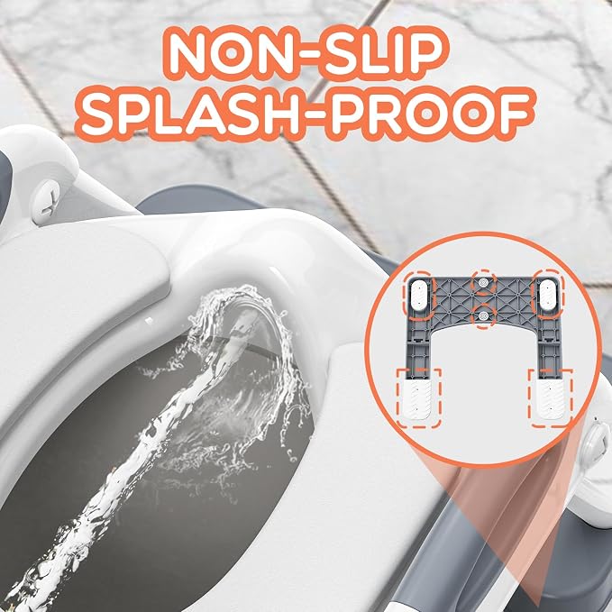 Potty Training Toilet for Toddlers, 2-in-1 Potty Training seat, Anti-Slip | SKYROKU, Fits Round & Elongated Toilets, 6 Heights, Splash Guard, Foldable, Holds 200+ lbs, Step Stool, Dishwasher Cushion