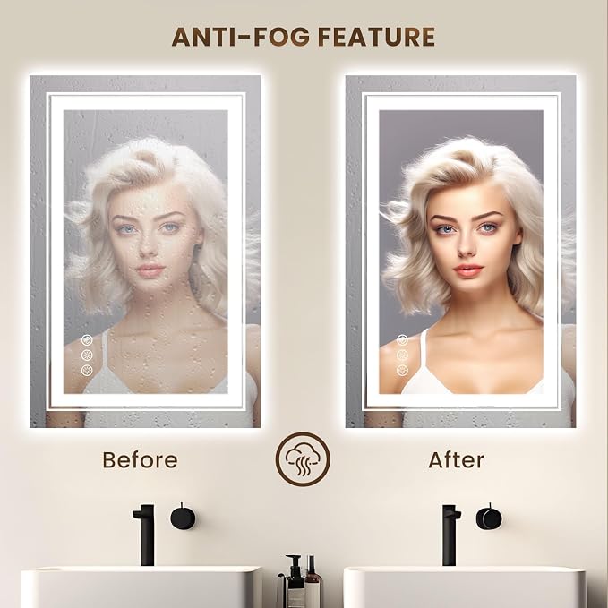 WTTY 24"x36" RGB LED Bathroom Mirror with Light | 8 Color Backlight + 3 Color Front Light, Anti-Fog, Dimmable, Memory Function, Tempered Glass, IP54 Waterproof, ETL Listed