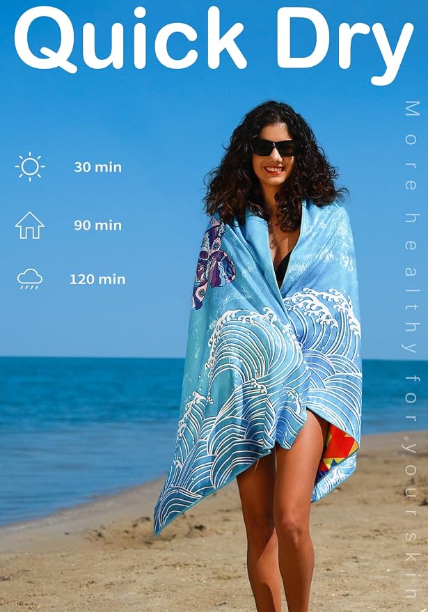 Widdonen Microfiber Beach Towel,Compact 2 Pack-71x32 Inch with Bag Travel | Extra Large,Lightweight,Thin,Sand Free,Quick Dry,Absorbent.Packable for Camping,Swim,Pool,Bath,Picnic,Cruise Essentials Gift