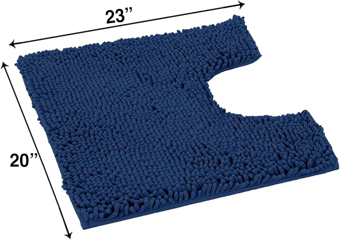 LuxUrux Blue Bath Mat - U-Shaped Contoured Rug for Around Toilet, Super Absorbent Shaggy Bath Rug. Easy Machine Wash & Dry (20" x 23", Blue)