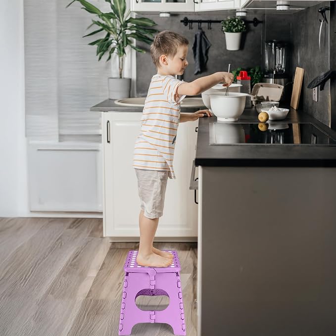 Delxo Folding Step Stool 11 Inch,300 Lbs Step Stool for Kids&Adults Purple | Foldable Step Stool 11",Non-Slip Foot Stools with Handle,Lightweight Collapsible stools for Kitchen,Bathroom,Bedroom,Garden