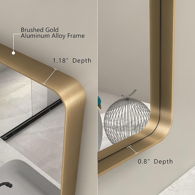 2 Pack of 24x36 Inch Gold Bathroom Vanity Mirror | Rounded Rectangle Gold Metal Mirror, Brushed Gold Brass Frame, Wall-Mounted, Anti-Rust, Hangs Horizontally or Vertically