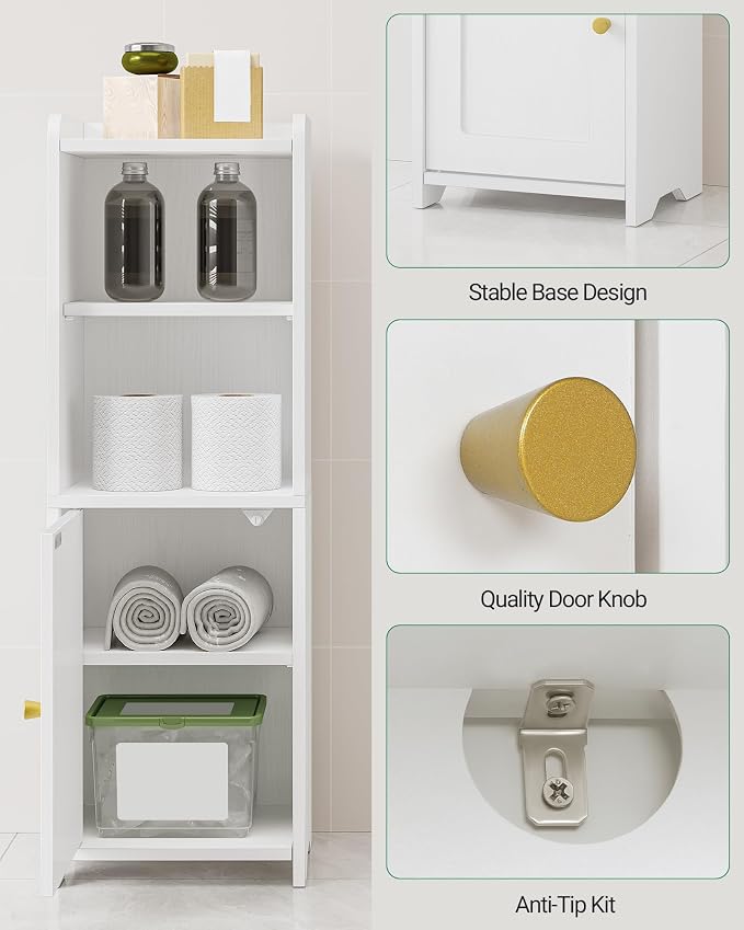 Hzuaneri Bathroom Storage Cabinet, Narrow Toilet Paper Cabinets with Doors | Small Corner Floor Cabinet with Doors and Adjustable Shelf, Bathroom Organizer for Small Spaces, White BC29713X