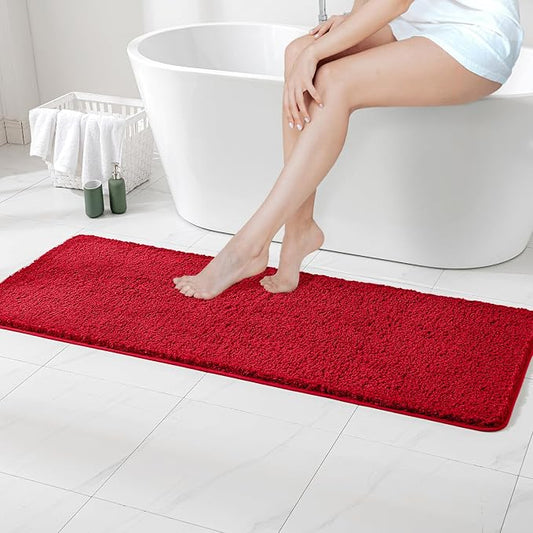 MIULEE Red Bathroom Runner Rugs Soft Microfiber Bath Mat 24x60 Inch | Absorbent, Non Slip, Quick Dry, Fluffy Bath Rugs for Bathroom Floor Tub Showers, Machine Washable