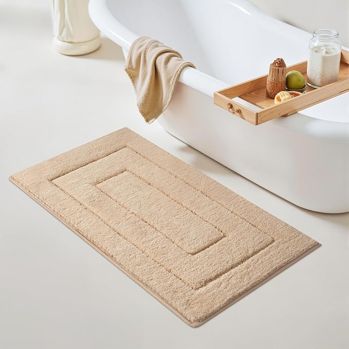 GRANNY SAYS Khaki Bathroom Rug 24" x 43", Non-Slip Microfiber Bath Mat | Ultra-soft, durable TPR backing for reliable grip, fast water absorption, machine washable for Vanity, Shower, Tub