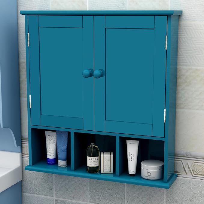 TaoHFE Turquoise Bathroom Cabinet,Bathroom Wall Cabinet with 2 Door | Adjustable Shelves,Over The Toilet Storage Cabinet,blue Bathrooms Cabinet Wall Mounted,Medicine Cabinets for Laundry