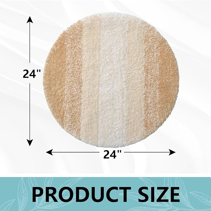 Arotive Microfiber Bathroom Rugs, Shaggy Soft and Absorbent Bath Rug, 24x24 | Beige, Rubber Backing Thick Plush Machine Washable Dry Bath Mats for Bathroom, Tub and Shower, Round