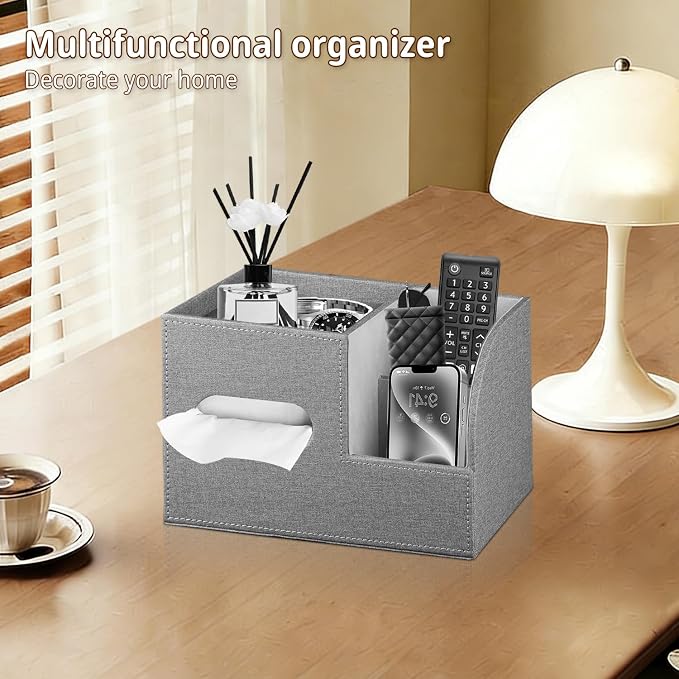 PU Leather Square Tissue Box Cover with Storage Tray,Cube Tissue Box Holder